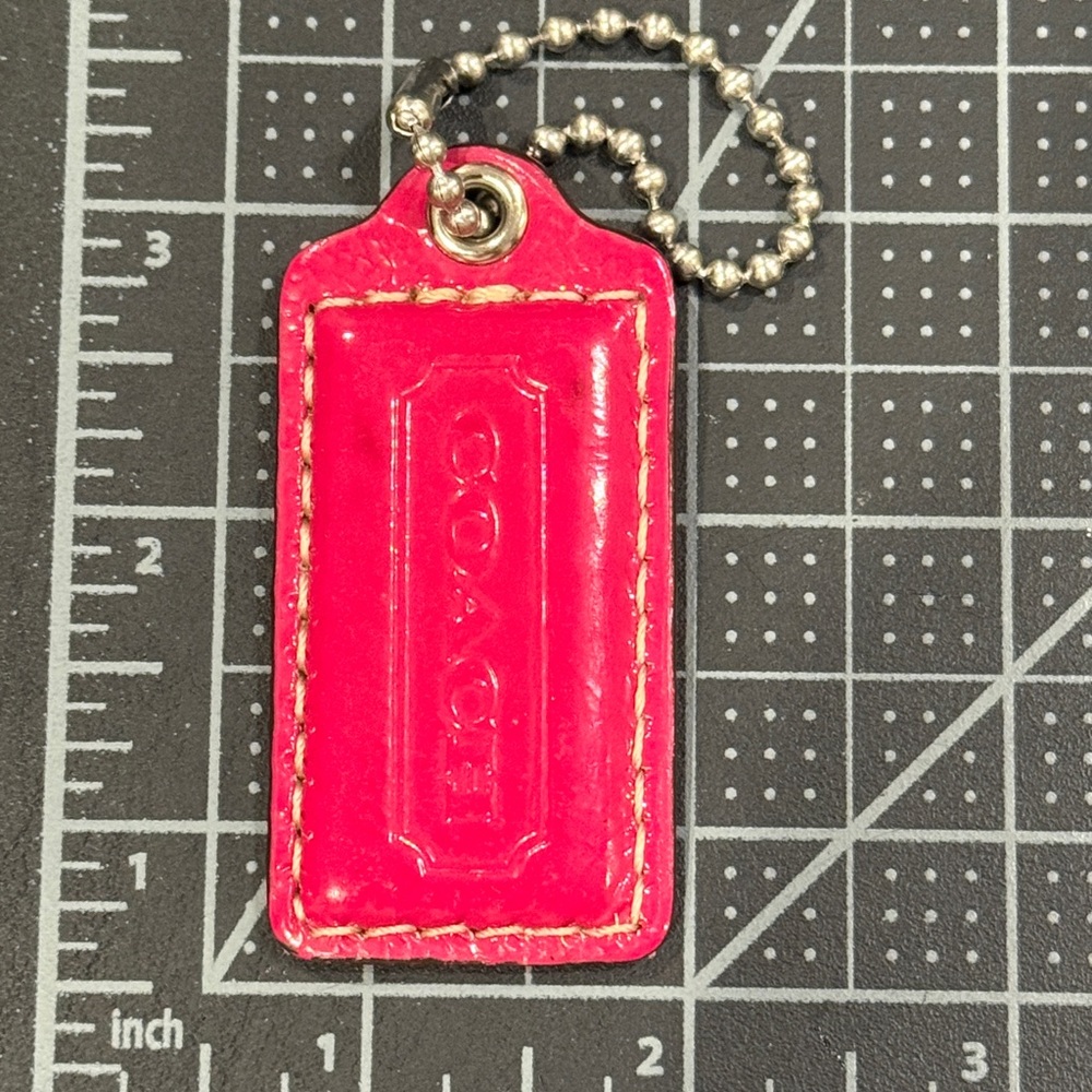 Coach Vibrant Pink Patent Leather Keychain (w/silver tone chain)(EUC)